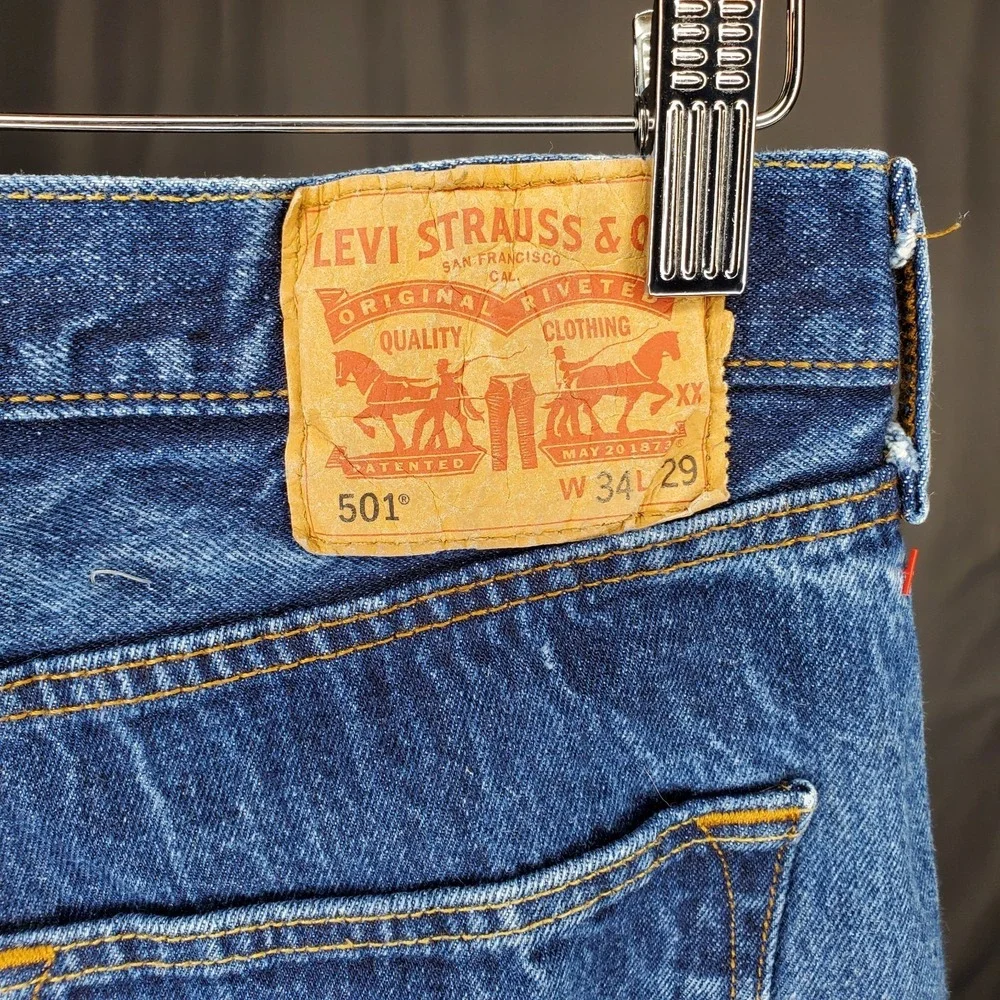 Levis Strauss 501 Jeans Mens 34X28 Blue Cotton Denim Button-Fly‎